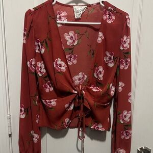Elegant Floral Wrap Blouse in Rust